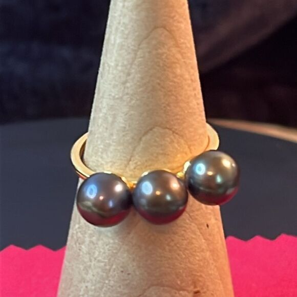 Peacock Pearl 3 Stone Ring 14kYG over 925 silver 9 - Picture 11 of 15